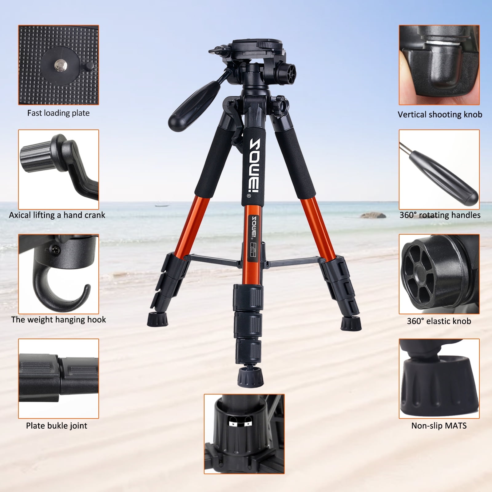 ZOMEI 55 "camera tripod with travel bag, professional aluminum portable tripod stand with phone tripod stand and 1/4" screw for phone/camera/projector/DSLR/DSLR camera