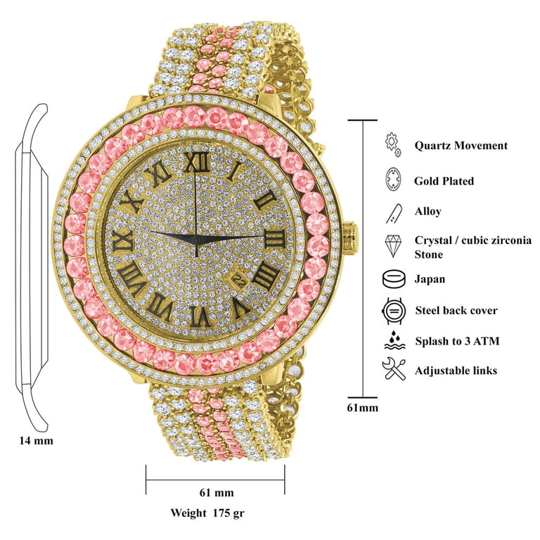 Roman numeral dial, high quality simulated diamonds pink face quartz watch Diamond Mens Rolex Datejust Watch 16200 | 36Mm | Light Pink  main image 4