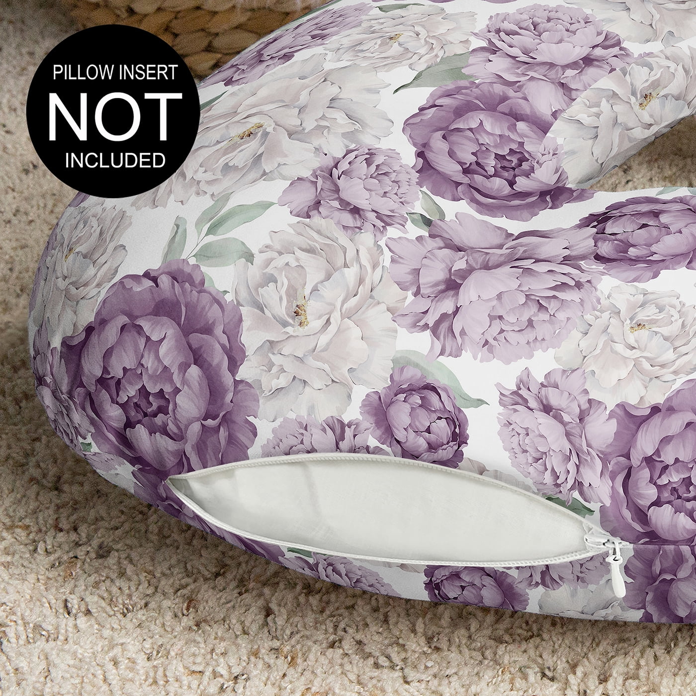 Sweet Jojo Designs Peony Floral Garden Lavender Purple and Ivory Girl Nursing Pillow Cover Case (Pillow Not Included)