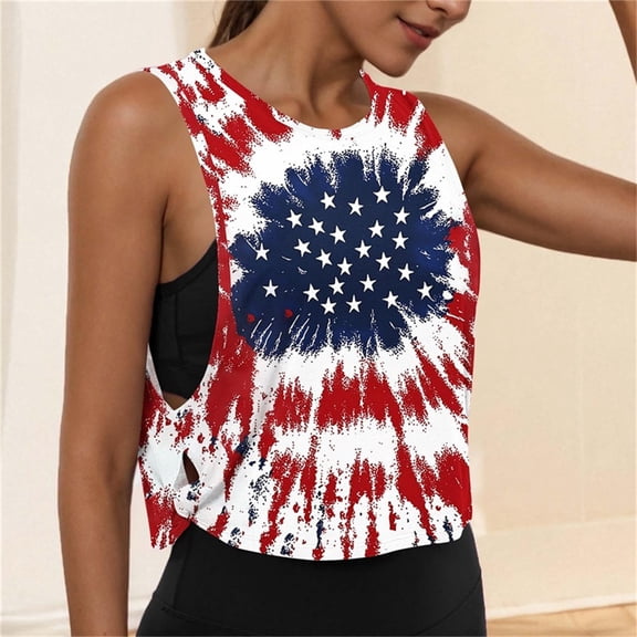Mifsaly Womens Sleeveless Workout Tops American Flag Patriotic Tank Top Side Cutout Summer Muscle Shirt 4Th Of July Independence Day Athletic Outfits XL