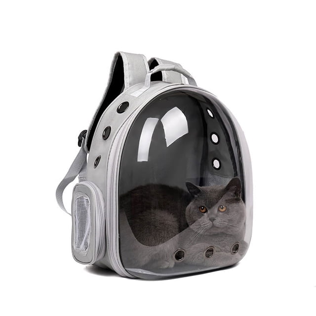 Mochila transportadora para gatos, transpirable, transparente, impermeable, portátil, con cápsula espacial, para gatos, gatitos, cachorros, color gris