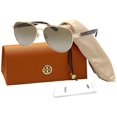 thumbnail image 2 of Tory Burch TY6070 3271T5 57M Shiny Light Gold Metal/Brown Gradient Polarized Pilot Sunglasses For Women+FREE Complimentary Eyewear Care Kit, 2 of 4