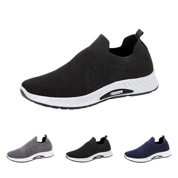 GrmtClth Mens Slip‑On Shoes Fly Knit Mesh Sock Sneakers Breathable Elastic Upper Lightweight Non‑Slip Outdoor Walking Athletic Footwear