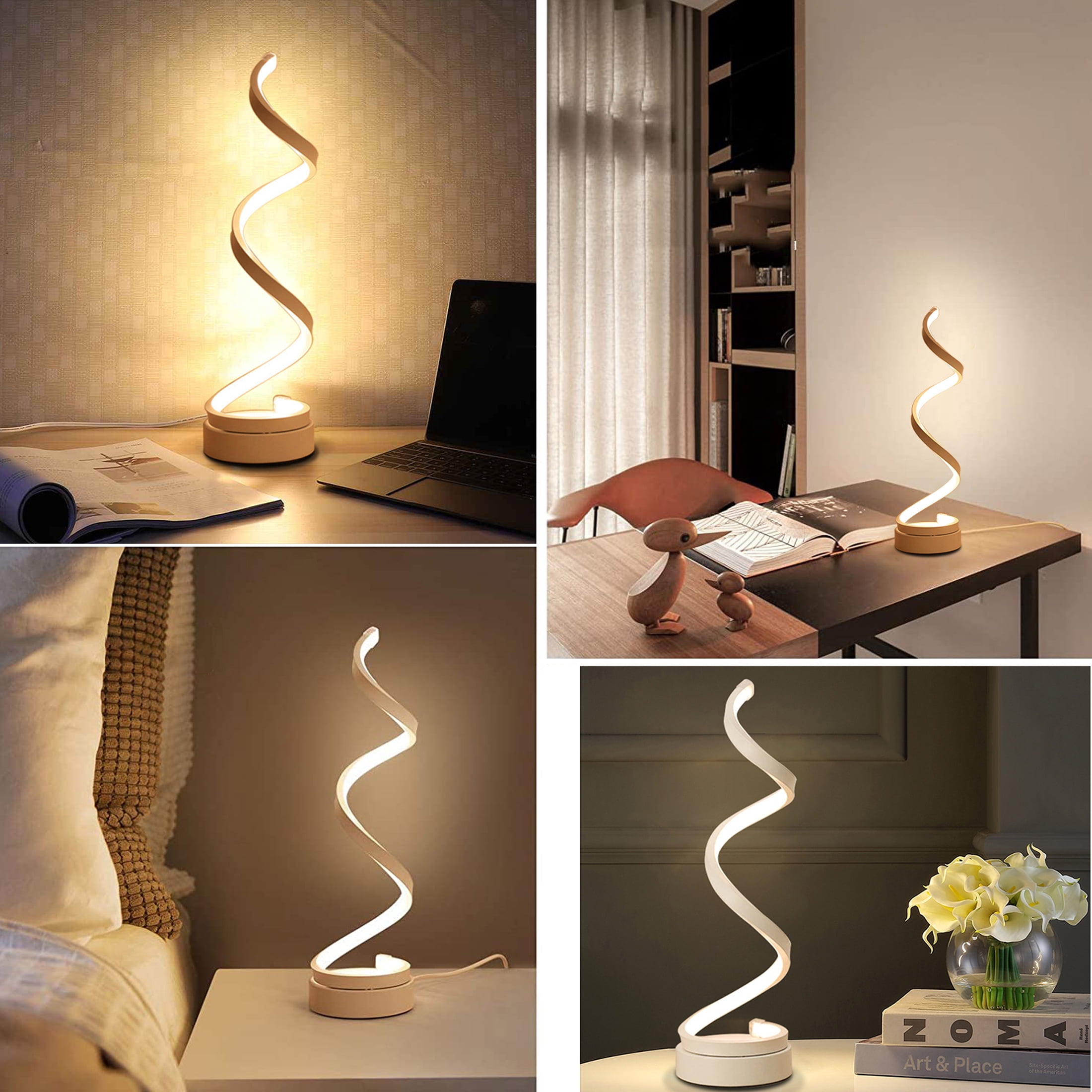 ELINKUME Modern Table Lamp, Spiral LED Light Suitable for Bedrooms and Living Rooms Dimensions: 16cm (L) x 13cm (W) x 33cm (H)