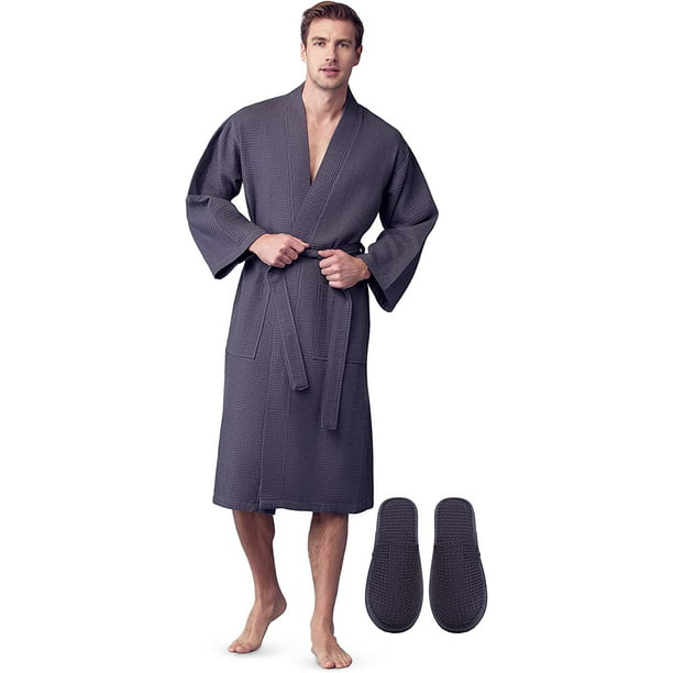 LOTUS LINEN Waffle Robes for Men - Lightweight Cotton Spa Bathrobe ...