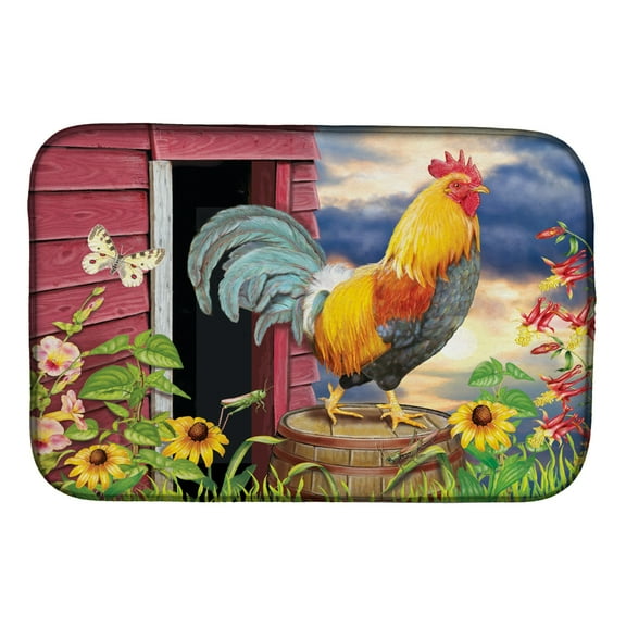 Absorbent Dish Drying Mat for Kitchen Counter Rooster Barnyard Morning Dish Drying Mat PRS4061DDM