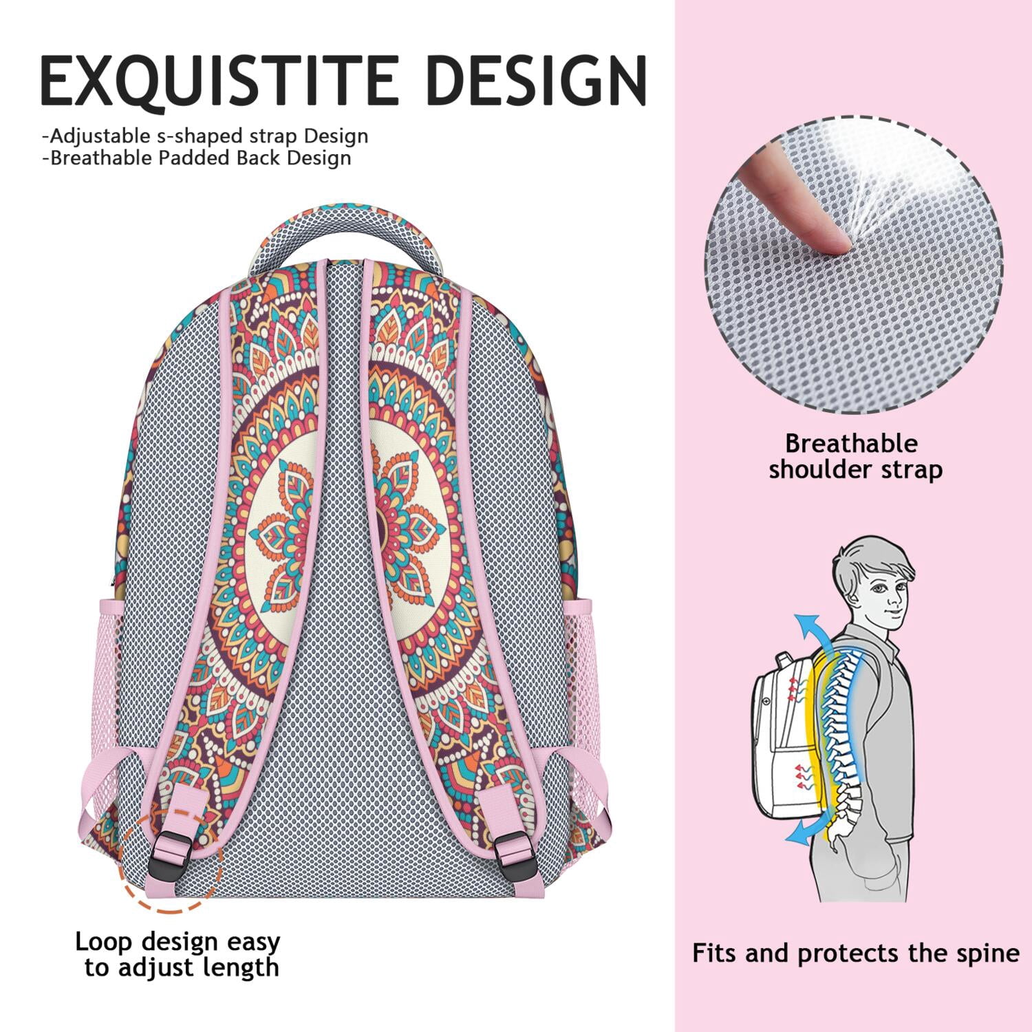 Exotic Cultural Mandala Waterproof School Bag - Ergonomic Backpack for College Students & Commuters