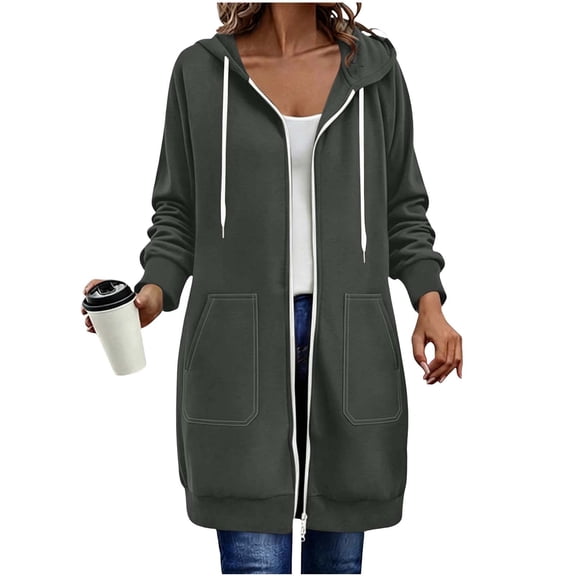 cocolona Long Hoodies for Women Fall Winter Casual Zipper Sweatshirts Jackets Long Sleeve Oversized Tunic Coats with Pockets