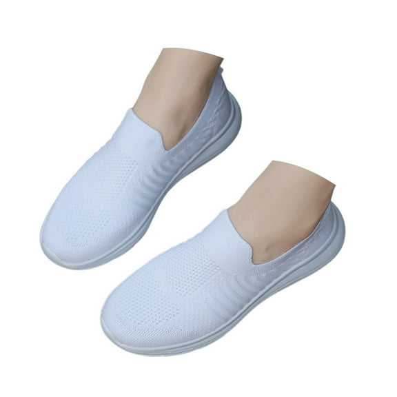 Mepaouo Women's Slip on Loafer Shoes Mesh Casual Ballet Flat Nurse Knit Walking Sneakers(White,6.5)