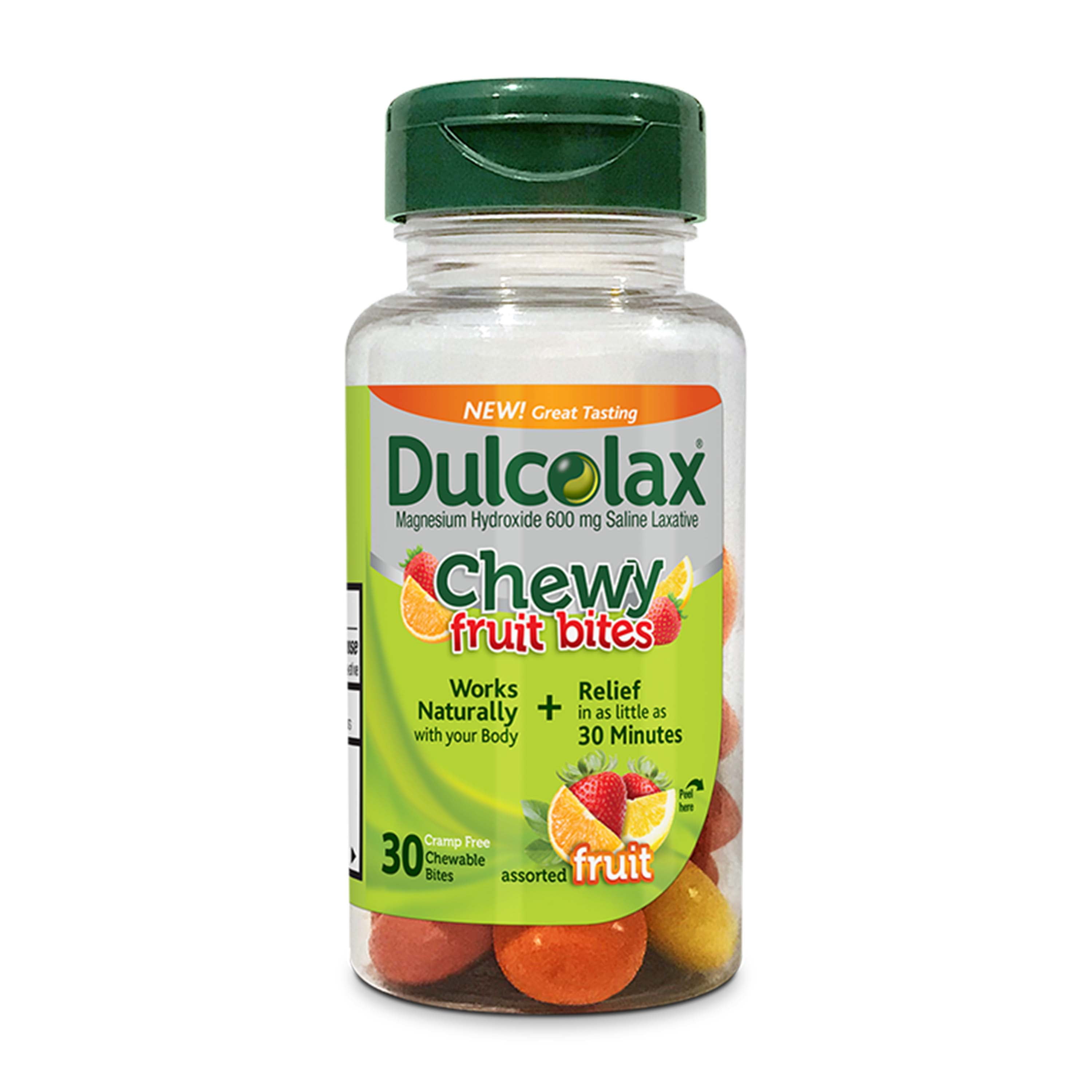 Dulcolax Chewy Fruit Bites, Saline Laxative, Assorted Fruit Chewables, 30 Ct