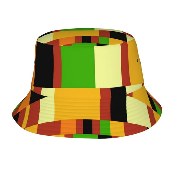 TEQUAN Foldable Polyester Adult Bucket Hat Vintage Indian Style Colorful Stripes Prints Sun Beach Fishing Outdoor Cap Unisex