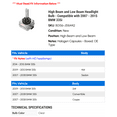 thumbnail image 2 of High Beam and Low Beam Headlight Bulb - Compatible with 2007 - 2015 BMW 335i 2008 2009 2010 2011 2012 2013 2014, 2 of 2