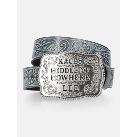 Kacey Lee Women's Leather Belt with Middle of Nowhere Buckle