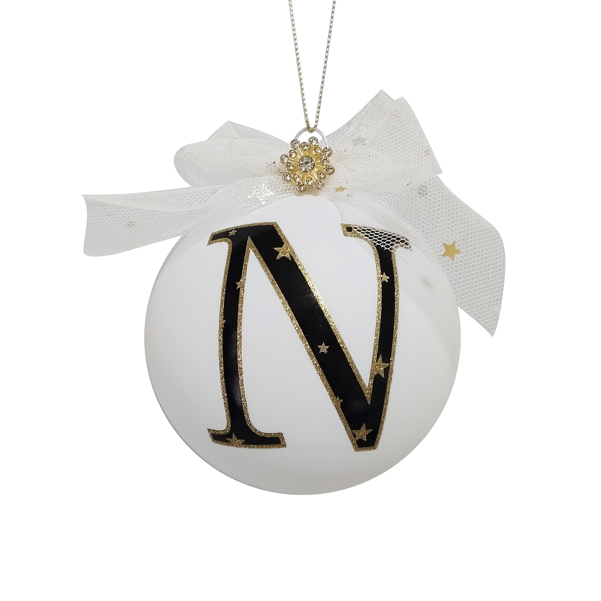 HOLIDAY TIME N WHITE LETTER GLASS ORNAMENT