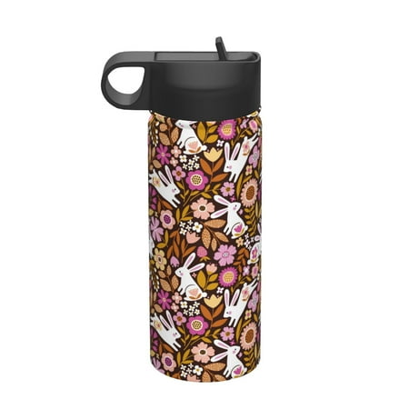 

Fuzoiu Flower Bunny Print 18oz Insulated Sports Kettle Outdoor Sport Gym Stainless Steel Water Bottle With Straw Lid