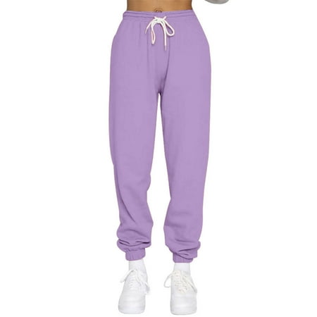 Up to 60% Off! Ganfancp Women Sweatpants Women Sweatpants High Waist Sweatpants Solid Color Plus Size Sweatpants Fashion Straight Leg Corset Trousers Leisure Pants Purple S