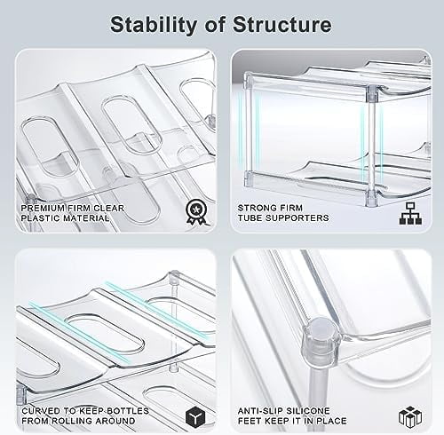 LARGER Compartment - Stackable Water Bottle Organizer Holder - for Stanley & Others' Large Tumbler - Clear Wine Rack, Cup Bottle Holder for Cabinet Home Countertop Fridge Pantry Shelf, 2 Tier Hold 6