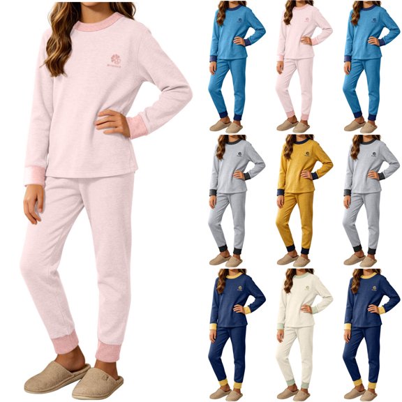 HBGVBA Fall Winter 2 Piece Set for Girls Long Sleeve Crewneck Top with Cuffed Pants Soft Comfortable Casual Outfit for 4-16 Years