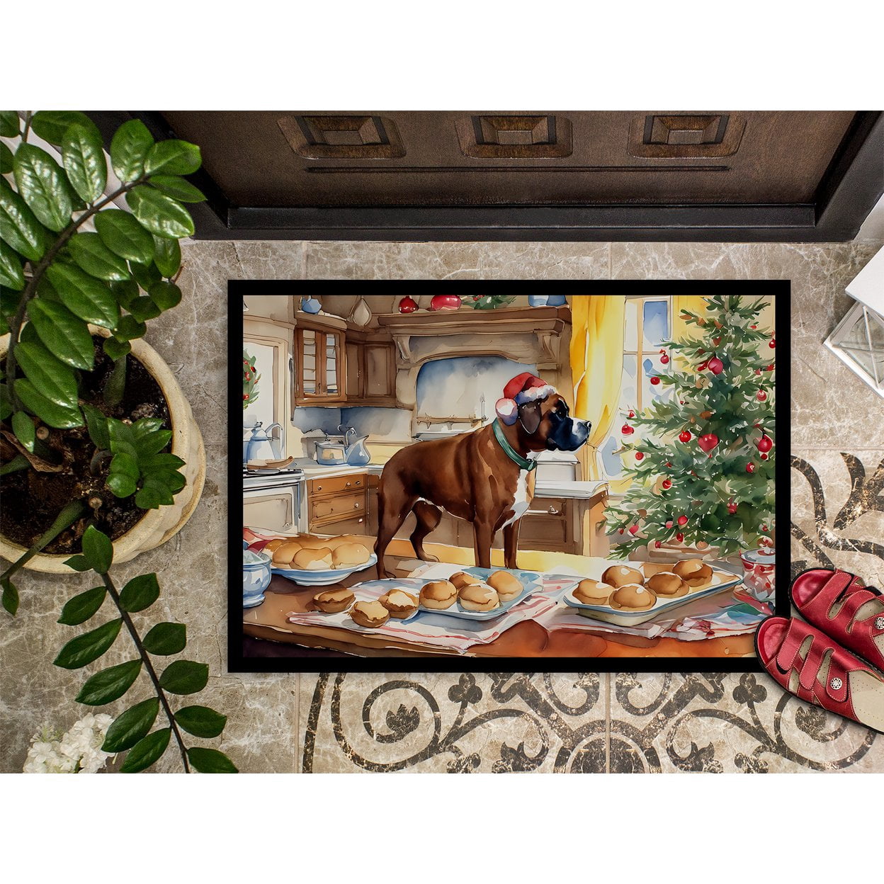 Carolines Treasures DAC3750MAT 18 x 27 in. Unisex Boxer Christmas Cookies Doormat