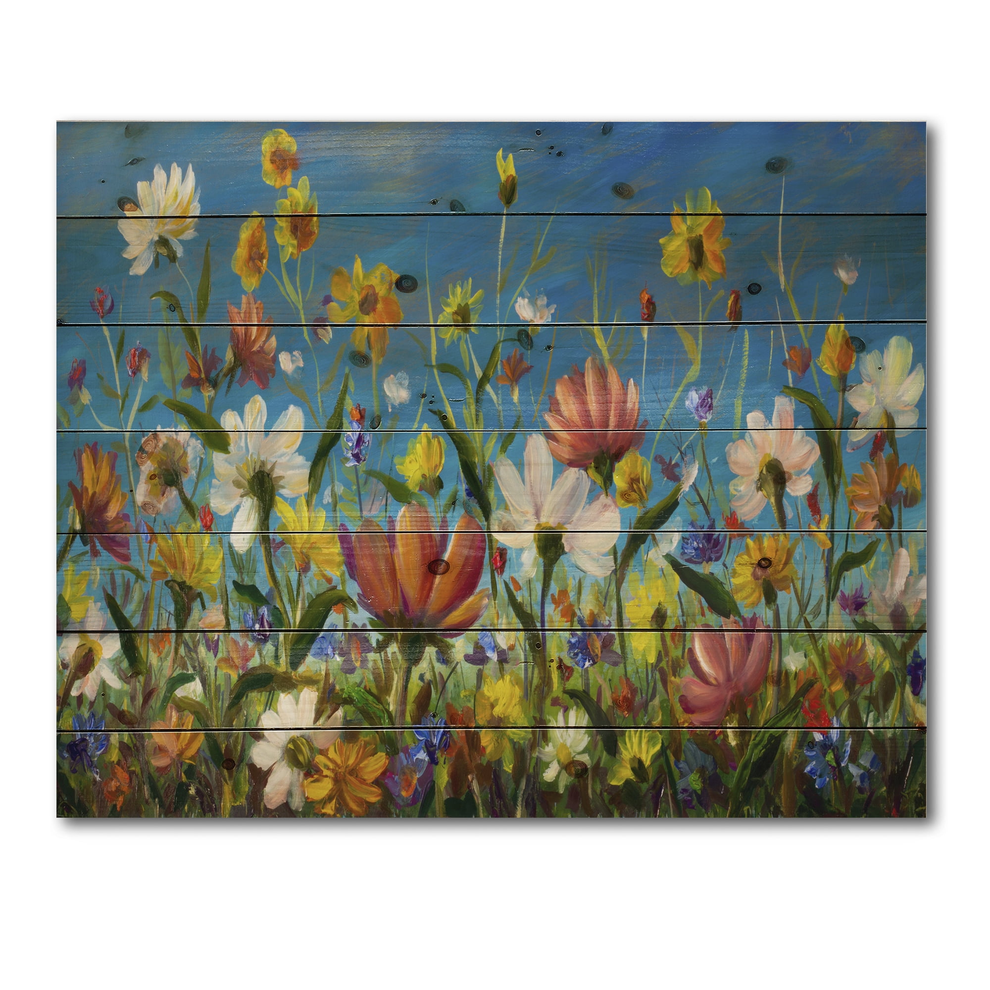 Designart 'Beautiful Field Flowers In Nature' Traditional Print on Natural Pine Wood