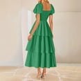 thumbnail image 3 of Womens Square Neck Smocked Dress Summer Puff Short Sleeve Casual Ruffle Tiered Maxi Wedding Guest Dresses, 3 of 5