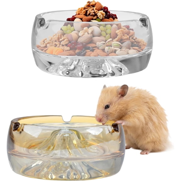 LyssKMK 2 Pcs Glass Hamster Water Bowl Heavy No-Spill Small Animal Food Dish Chew Proof Mountain Style Drinking Container for Syrian Hamster, Guinea Pig, Gerbil, Mouse, Rat, Chinchilla