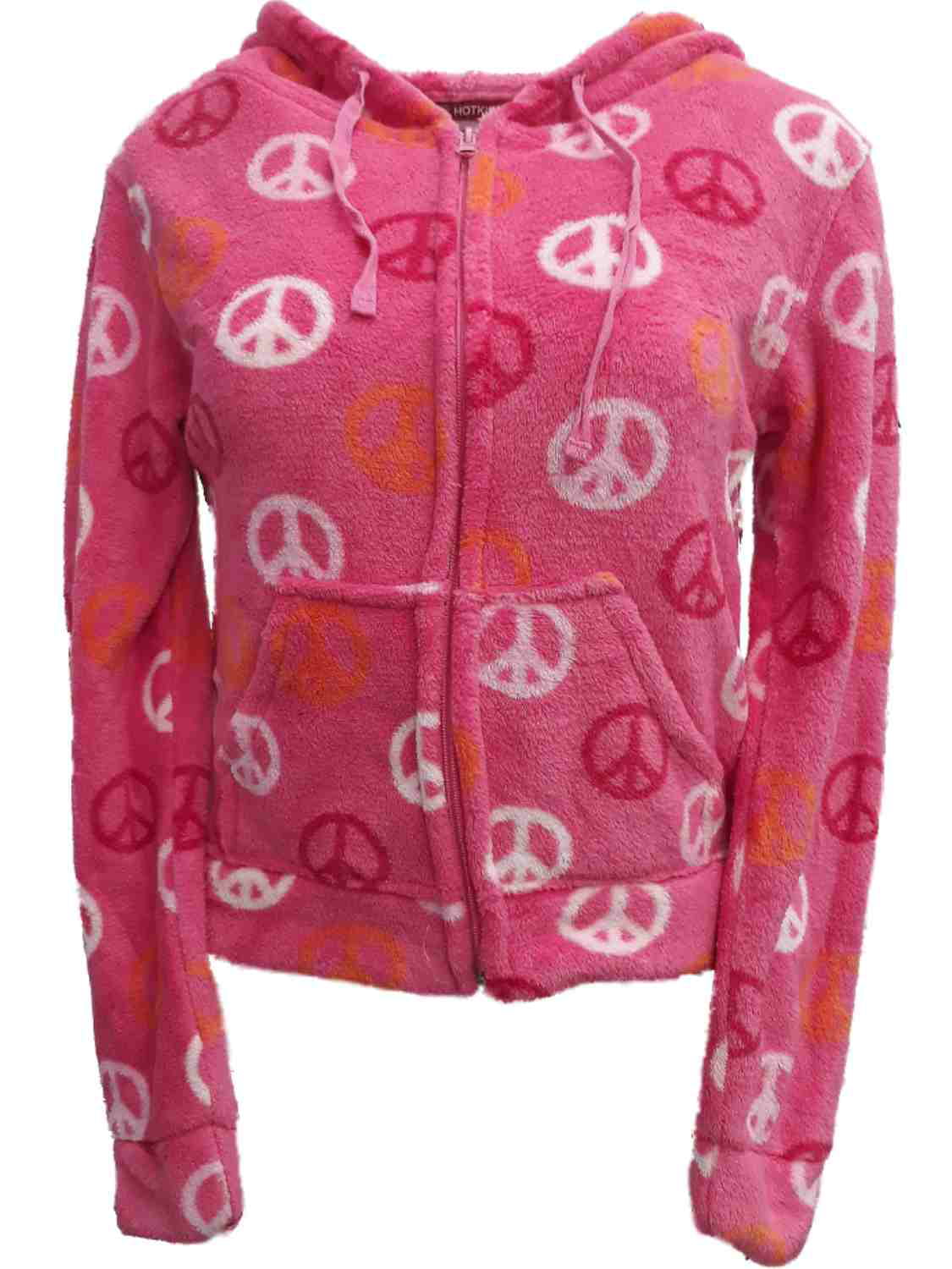 Hot Kiss - Womens Pink Orange Peace Sign Fleece Full Zip Up Sweater ...