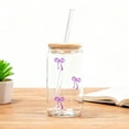 thumbnail image 3 of 16OZ Cute Pink Bow Glass Cups with Lids and Straws, Iced Coffee Cup, Girly Preppy Design Tumbler Mug, Birthday Valentines Christmas Gifts for Women, Teen Girl Gifts Trendy Stuff, 3 of 3
