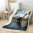 thumbnail image 3 of Dinosaur Fuzzy Blanket Jungle Throw Blanket Bedroom Decor, Botanical Tropical Rainforest Fleece Blanket Mysterious Magical Dinosaur Plush Bed Blanket 40"X50", 3 of 5