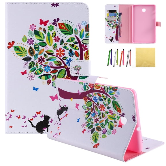 Galaxy Tab A 8.0 2018 Case, Allytech PU Leather Flip Foilo Stand Case Cover with Credit Card Slots & Strong Magnetic Clasp for Samsung Galaxy Tab A 8.0 (Model: SM-T387), Cat Tree