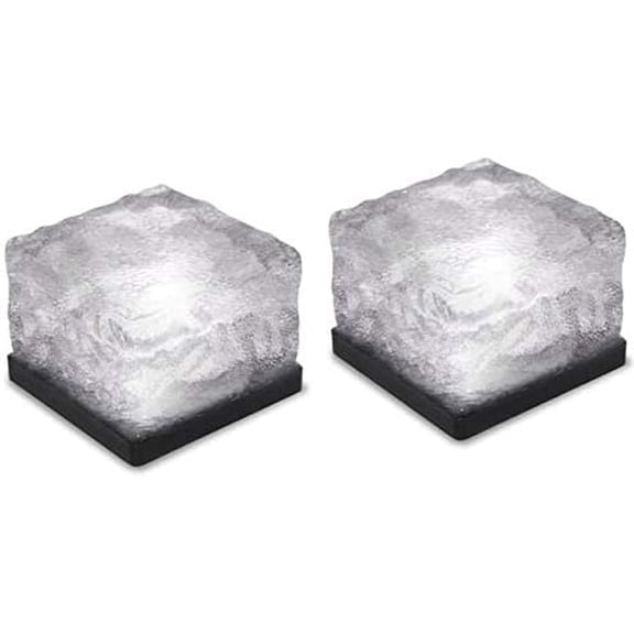 LINLIN 2-Pack  Solar Ice Lights, Glass Ice Lights Solar Brick LED Frosted Glass Path Lights Waterproof for Garden Courtyard Pathway Outdoor Decoration