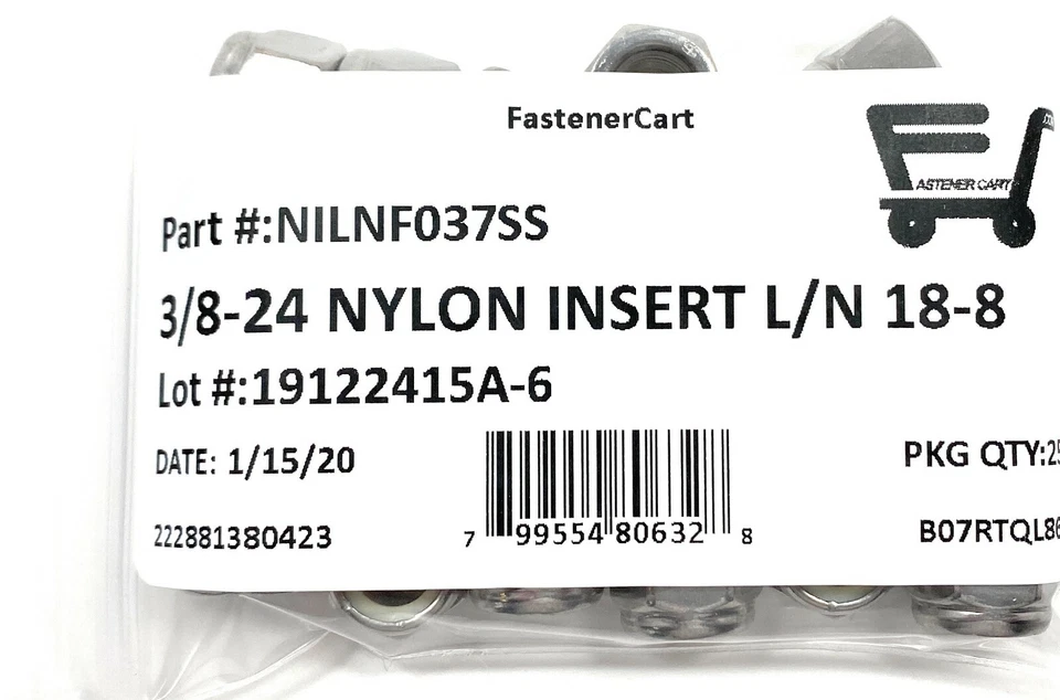 CRESTIN- (25) 3/8-24 Stainless Steel Nylon Insert Lock Nuts - Fine Thread Unf 3/8-24