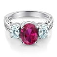 thumbnail image 3 of Gem Stone King 3.00 Ct Oval Red Created Ruby Sky Blue Aquamarine 925 Sterling Silver Ring (Size 8), 3 of 6