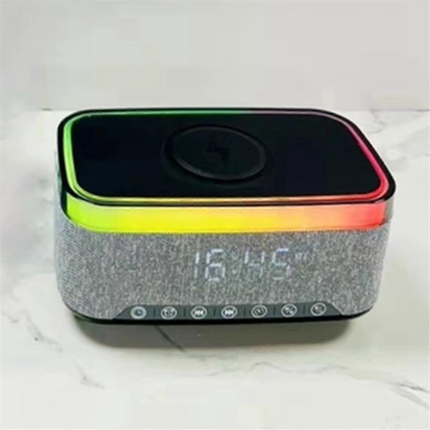 Wireless Charger Clock With Bluetooth Speaker And LED Alarm Lamp, Qi Fast Charging, RGB Night Light, White Noise, Smart Desk Table Device From Portable Speakers - Price 17.58
