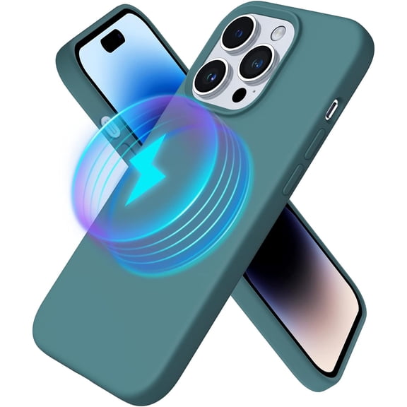Magnetic Case Compatible for iPhone 14 Pro Max Case [Compatible with MagSafe] [ Screen Protector] Liquid Silicone Gel Rubber Full Body Protective Cover Case 6.7 Inch-Pine Green