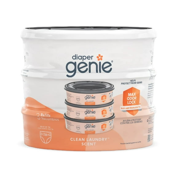 Diaper Genie Round Refill, Clean Laundry Scent, Holds Up to 240 Newborn Diapers, 3 Pack