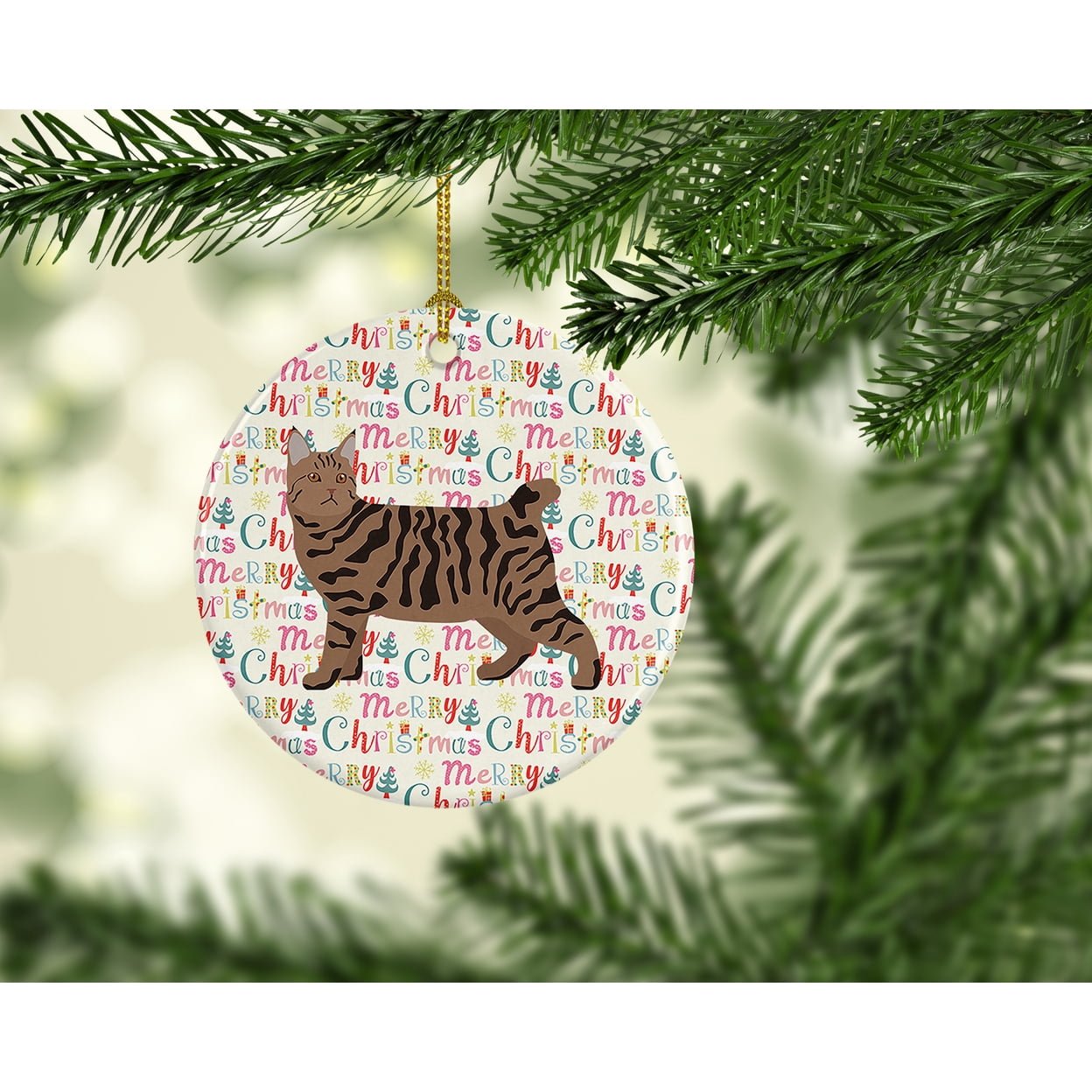 Pixie Bob #3 Cat Christmas Ceramic Ornament 2.8 in x 2.8 in