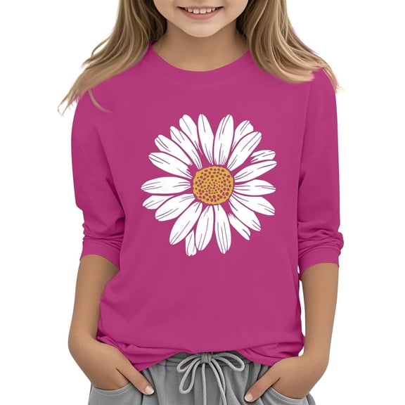 EnJoCho Girls Summer 3/4 Length Sleeve Tops Crew Neck Shirt Casual Tops Patterned Sleeve Blouse 3-14 Years Girls Long Sleeve Tops Girls Long Sleeve Shirt
