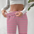 thumbnail image 4 of DDAPJ pyju Striped Sweatpants for Women Thin Fleece Lined Pants Elastic High Waisted Straight Leg Trousers with Pockets Pantalones de estar por casa Red L, 4 of 8