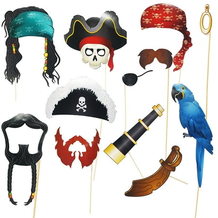 Play Kreative Pirate Photo Booth Props Set - Fun Pirate Party Supplies for Kids