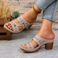 thumbnail image 5 of THDHVS Slippers for Women,Womens Sandals,Women's Fashion Casual Versatile Solid Color Hollow Carved Style Fashion Thick Heel Sandals Beige, 5 of 10