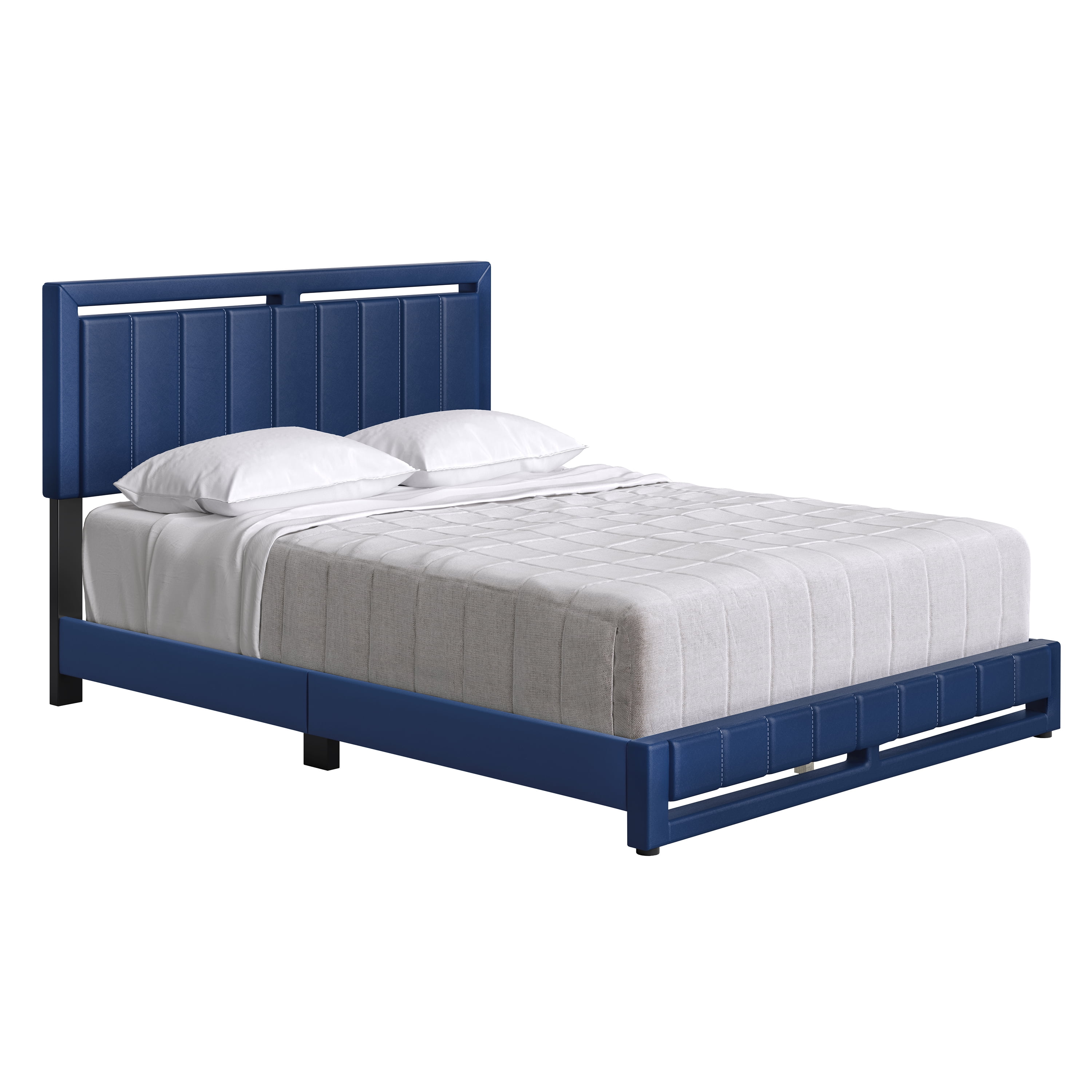 Boyd Sleep Beaumont Blue Faux Leather Full Size Fully Upholstered Platform Bed Frame with Adjustable Headboard
