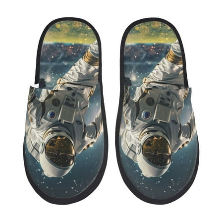 

Qokaie Astronaut Soccer Field Print Fuzzy Slippers for Women – Soft Plush Indoor Slippers with EVA Sole Cozy and Comfortable for Home and Travel-Large