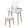 thumbnail image 1 of Gymax Vanity Makeup Table Cushioned Stool Set W/Flip Top Mirror &1 Drawer Writing Desk, 1 of 10