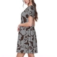 thumbnail image 2 of Picia Brown Moose with Pinecones Pattern Women's Short Sleeve Summer Dress Pleated Loose Swing Knee Length Short Sleeve Swing Dresses, 2 of 6