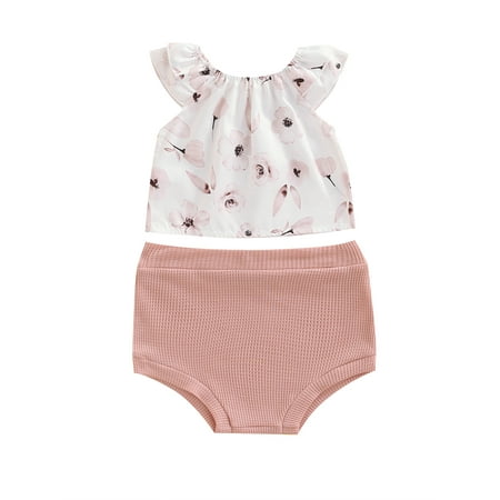 

Binpure Baby Girl Shorts Suit Floral Print Off Shoulder Floral Print Tops + Soft Shorts