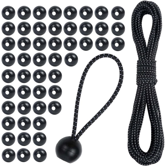 DIY Ball Bungee Cord Kit – Customizable Length of Bungee Cords with Balls for Tarps, Tent, Cargo and Outdoor Use (50ft Cord + 50pcs Balls)