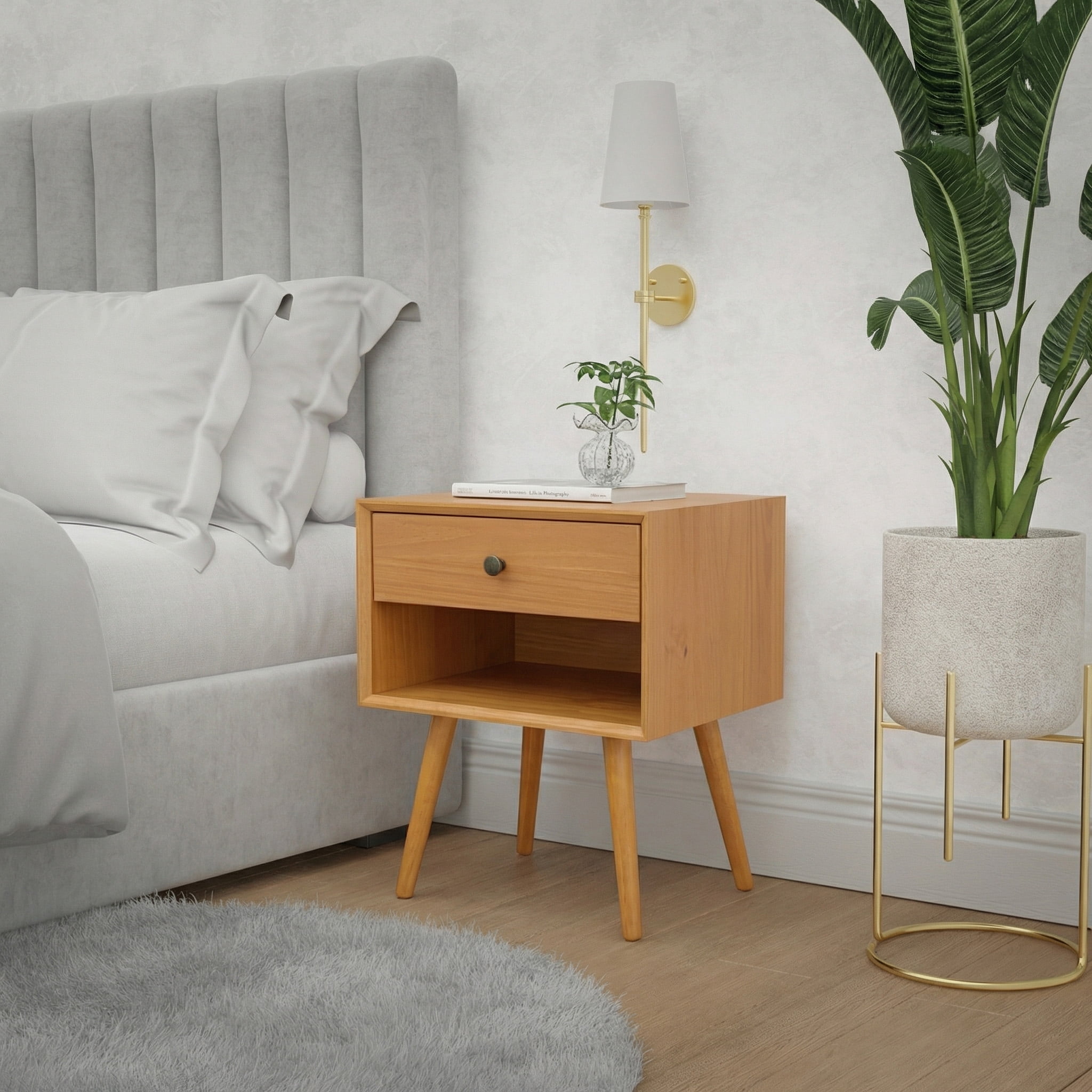 Mcm 1 Drawer Solid Wood Nightstand Caramel - For Adults and Teens