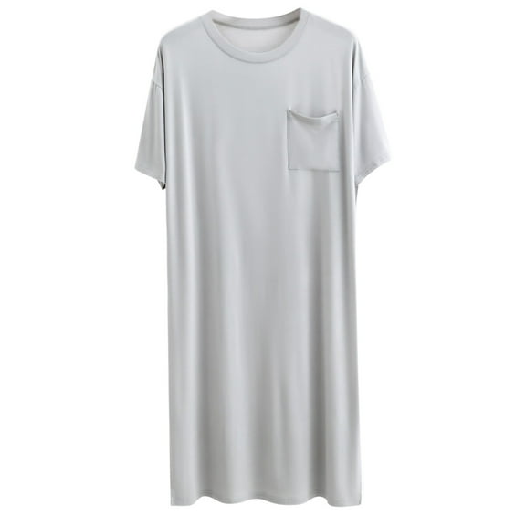 FAHXNVB Men's Nightshirt Crewneck Short Sleeve Nightgown with Pocket Lightweight Soft Henley Sleep Gowns Nightwear for Sleeping