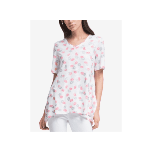DKNY Womens Printed Draped T-Shirt Size L